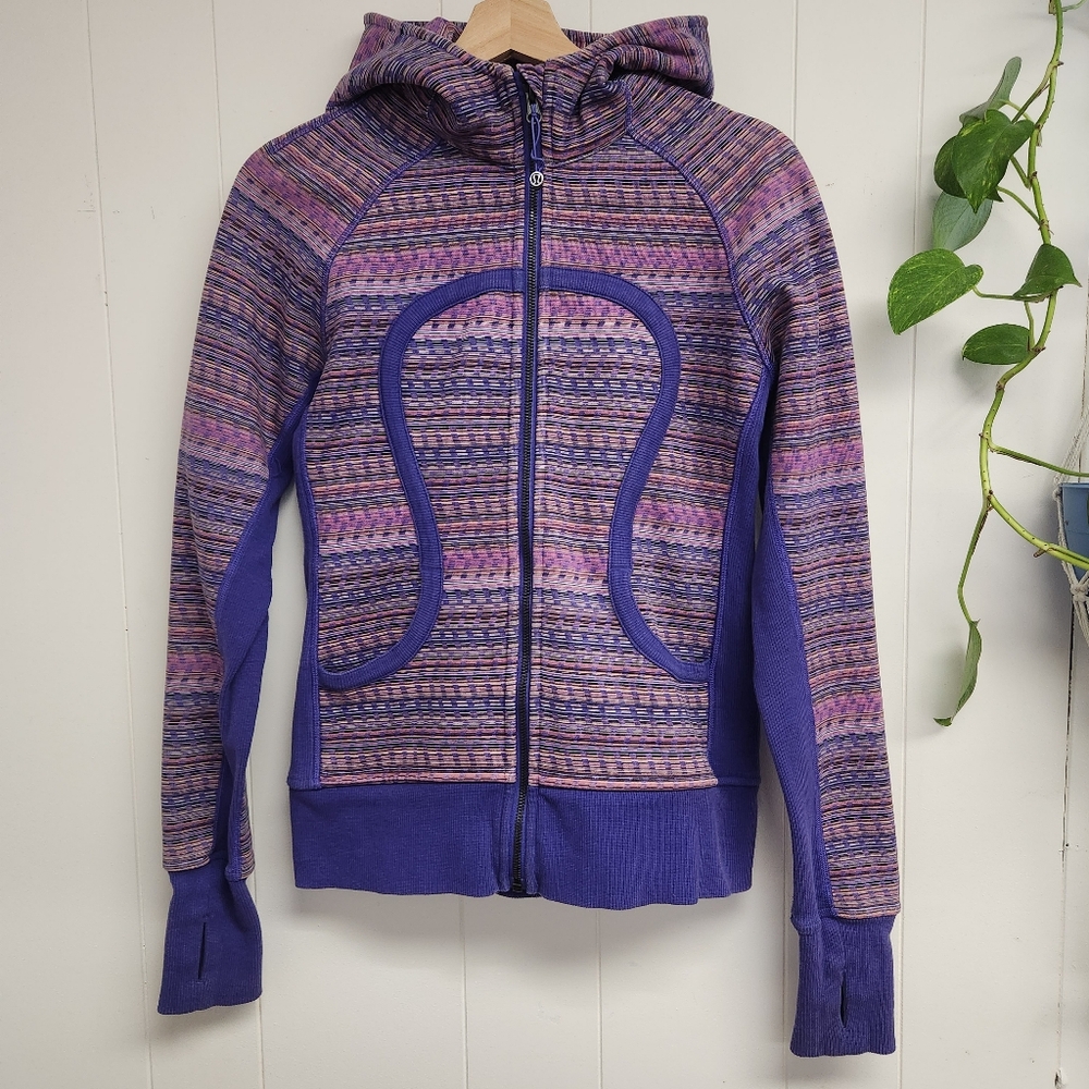 HTF Lululemon Space Dye Twist Printed Iris Flower Grapefruit Scuba Hoodie Size 8